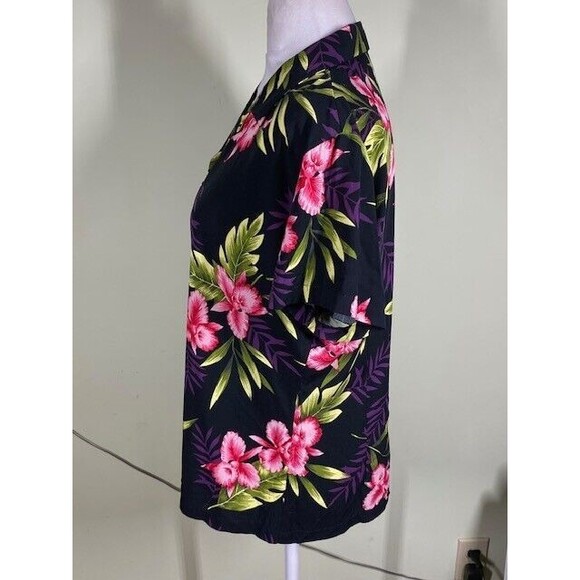 Vtg Two Palms Sz S Hawaiian Aloha Orchid Fern Button-Up Top Y2K Made in Hawaii - Picture 5 of 9